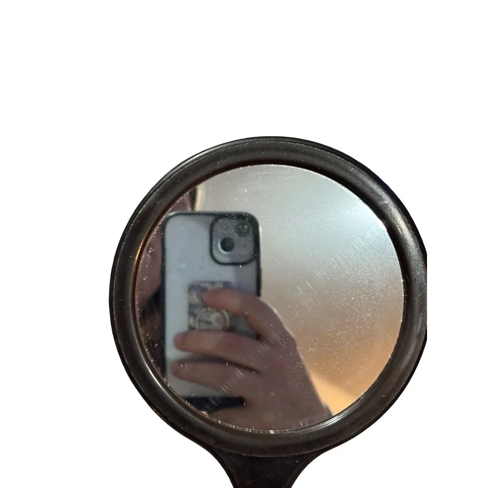 Vintage Hand Mirror Black Floral Hand Painted Roses Vanity Handheld Retro Mirror